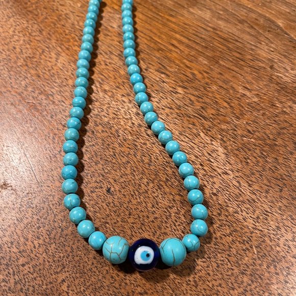 Turquoise beads and evil eye necklace, or nazar - Picture 2 of 2